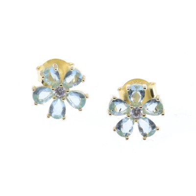 Daisy earrings with light ciel zircon in gold-plated silver, 2998.