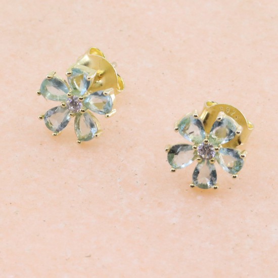 Daisy earrings with light ciel zircon in gold-plated silver, 2998.