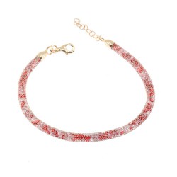 Bracelet in "sock" design with many small white and red zircons, gold plated, 2999.