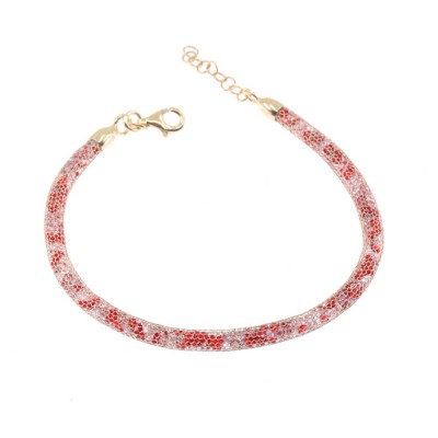 Bracelet in "sock" design with many small white and red zircons, gold plated, 2999.