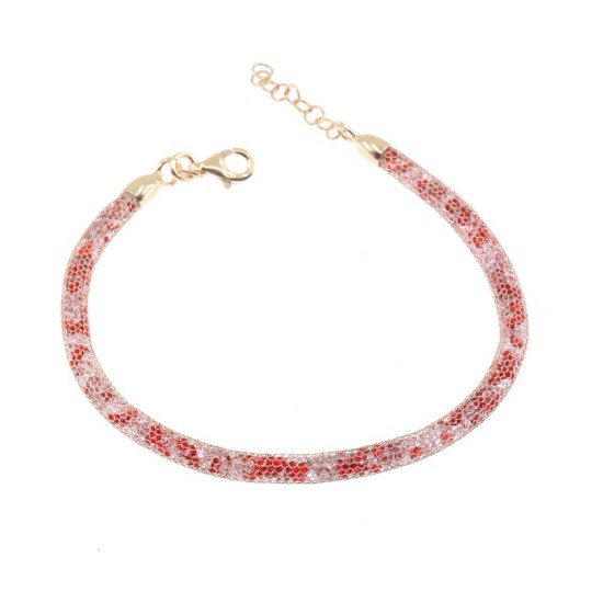 Bracelet in "sock" design with many small white and red zircons, gold plated, 2999.