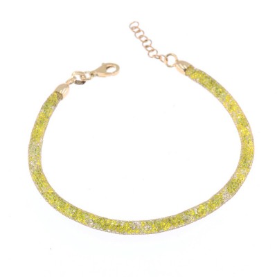 Bracelet in "sock" design with many small white and red zircons, gold plated, 3000.
