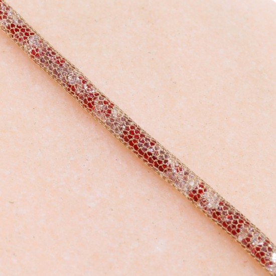Bracelet in "sock" design with many small white and red zircons, gold plated, 2999.