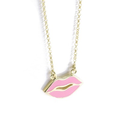 "Lips" necklace with pink enamel, gold-plated silver, 3001.