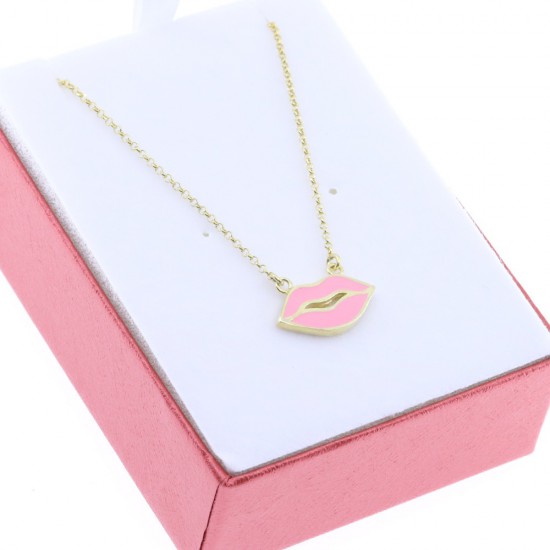 "Lips" necklace with pink enamel, gold-plated silver, 3001.