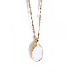 Oval motif steel necklace with white enamel, 3002.