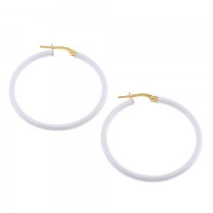 Silver hoops with white enamel 33mm, 3025.