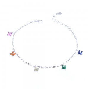 Silver hand chain with colored zircons, 3035.