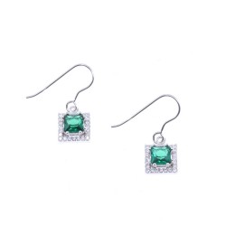 Square rosette earrings, green and white zircon, 925° silver, 3070.