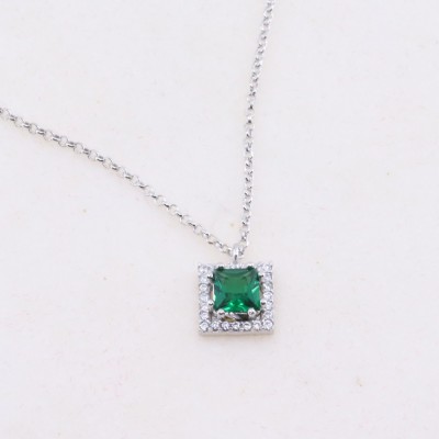 Ασημένιο 925° κολιέ ροζέτα με πράσινο zircon, 3071.
