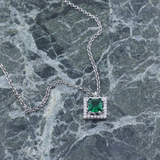 Silver 925° rosette necklace with green zircon, 3071.
