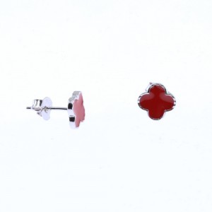 Van Cleef design earrings, silver with red enamel, 3074.