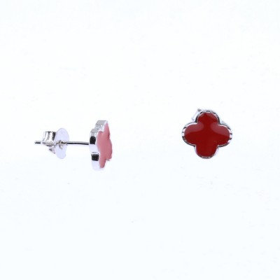 Van Cleef design earrings, silver with red enamel, 3074.