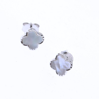 Van Cleef design earrings, silver with white enamel, 3075.