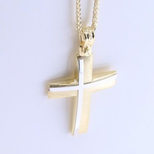 Cross in yellow matte gold with white pattern, Aloro in K 9, 3088.