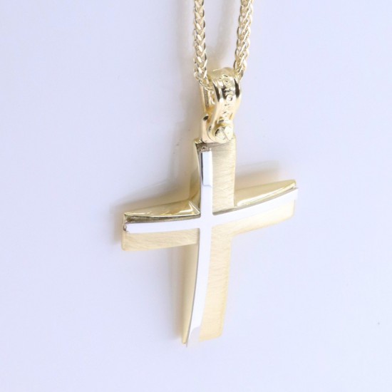 Cross in yellow matte gold with white pattern, Aloro in K 9, 3088.