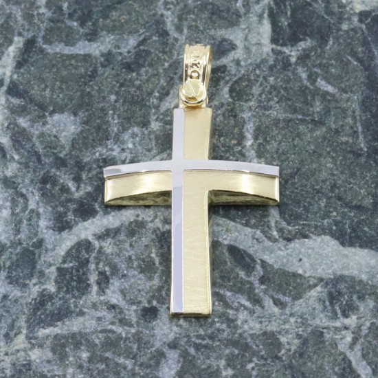Cross in yellow matte gold with white pattern, Aloro in K 9, 3088.