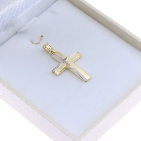 Cross in yellow matte gold with white pattern, Aloro in K 9, 3088.