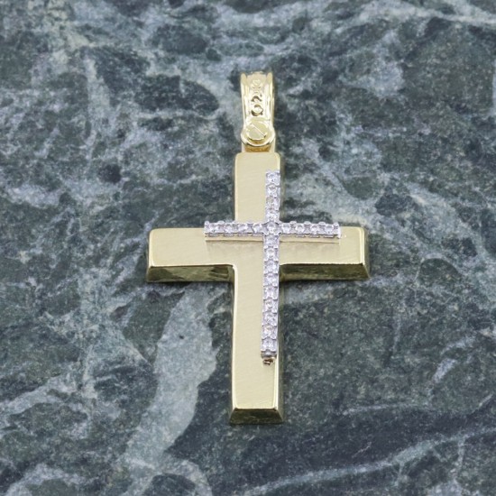 Matte yellow cross with white and zircon design, K 9 Aloro, 3090.